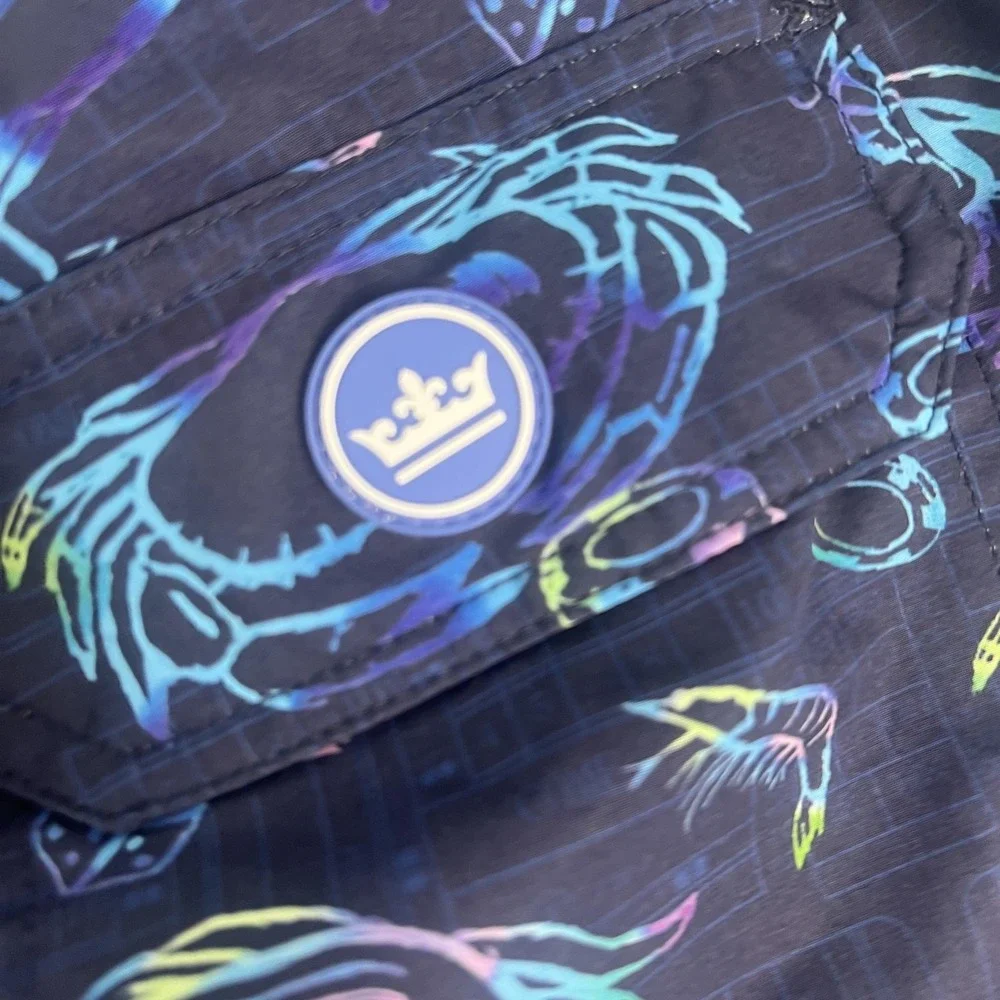 Peter Millar Swim Trunks Mens Medium Blue Crab Dice Casino Print Lined Stretch
